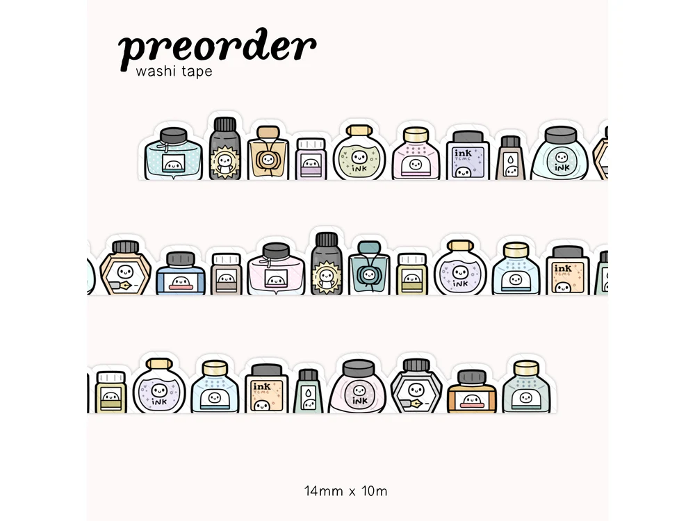 <b>PRE-ORDER</b> - TheCoffeeMonsterzCo - June 2026 Preorder Event - Washi Tape - Ink Bottle Doodles 3.0 Die-Cut (14mm)
