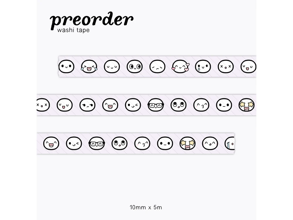 <b>PRE-ORDER</b> - TheCoffeeMonsterzCo - June 2026 Preorder Event - Washi Tape - Re-release Taro Emoti Heads Sample (10mm)
