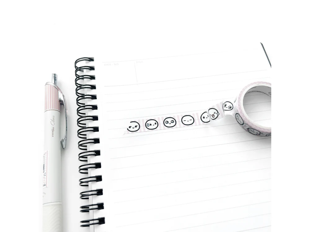 TheCoffeeMonsterzCo - May 9 Release - Washi Tape  - Pink Stripes Emoti Heads Sample Washi Tape - 10mm