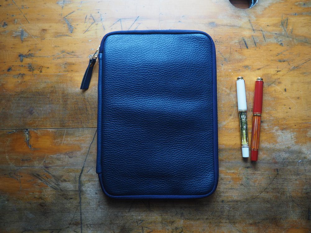 Kyoku Haku - Leather Zippered Notebook Jacket - Blue