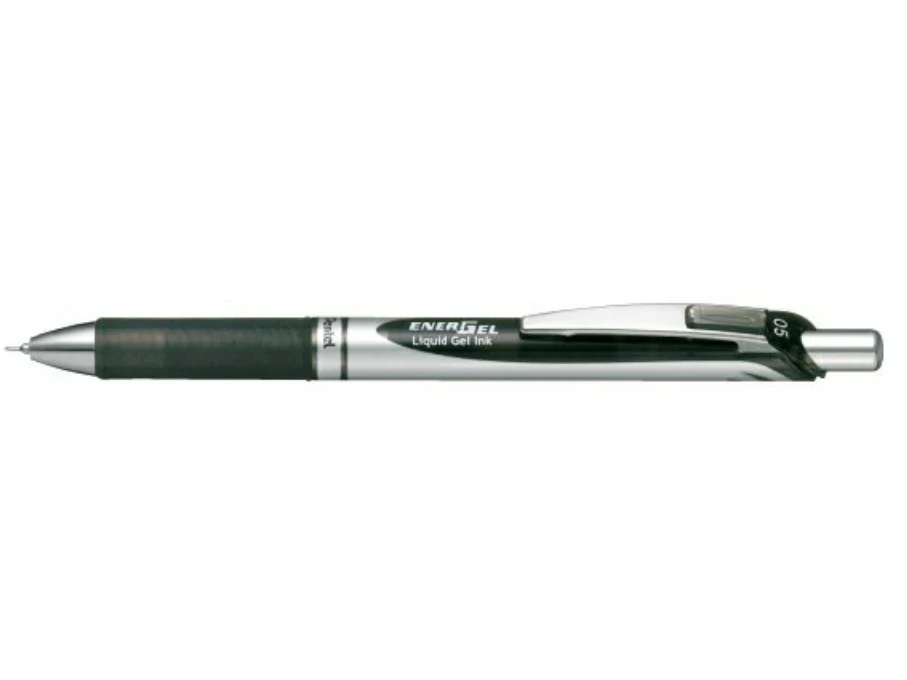 Pentel Energel Needle Point Silver Barrel - 0.5mm - Black