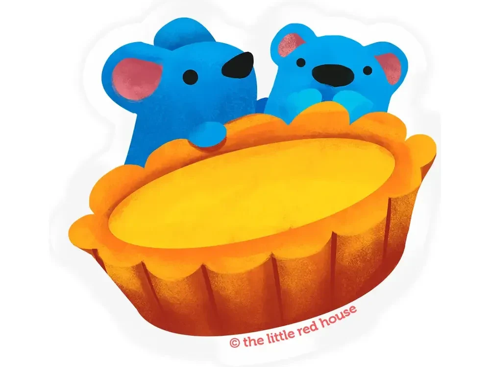 The Little Red House - Vinyl Sticker - Mice Enjoying Egg Tart